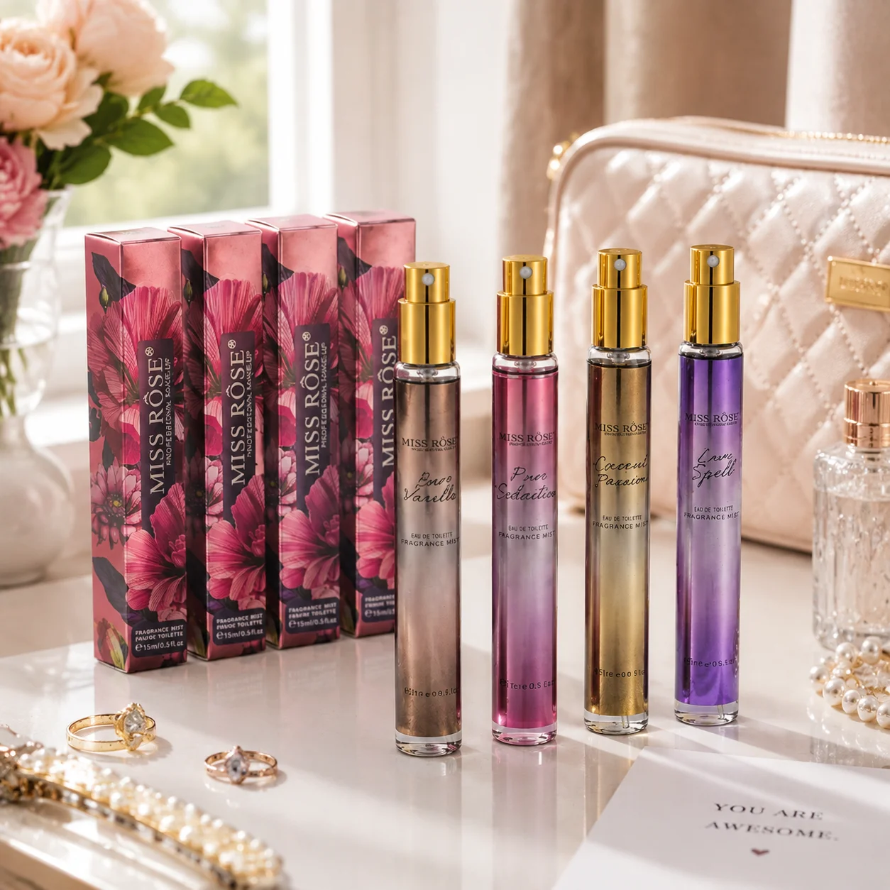 Portable 15ml Floral Fruity Perfume Spray with Vanilla Coconut Scents Long Lasting Daily Fragrance