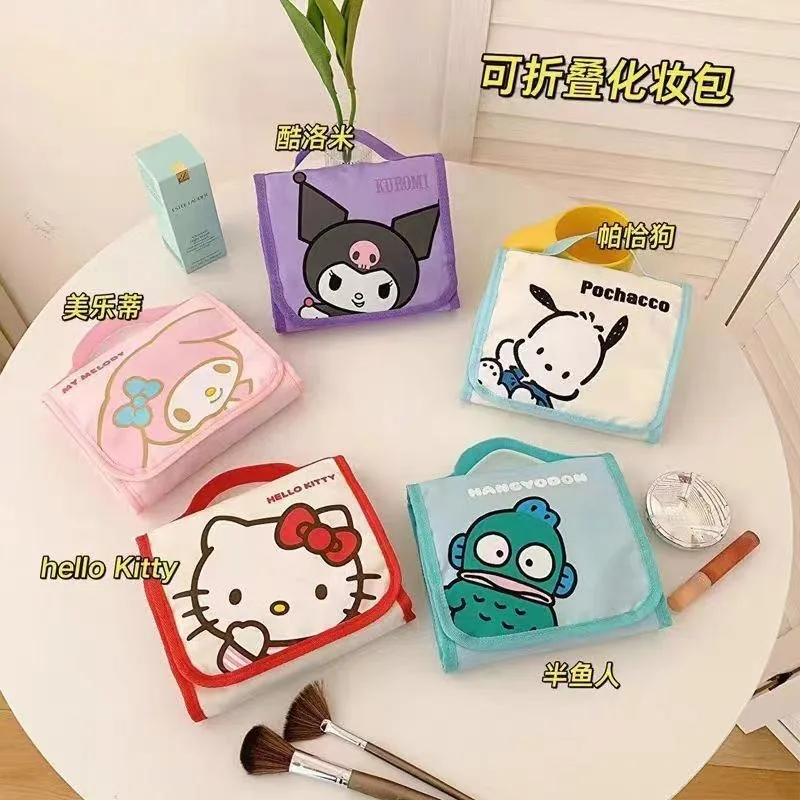 

Sanrio Kawaii Hello Kitty Makeup Bag Cartoon Anime Character Cinnamoroll Printed Makeup Triangle Storage Bag Girl Festival Gift