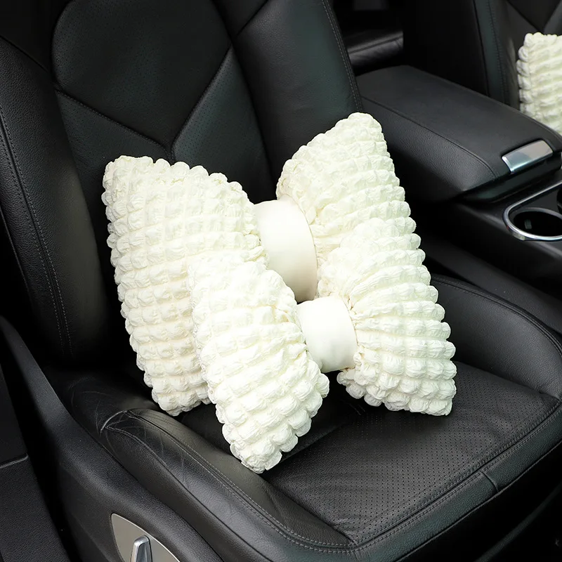 

Top Quality Car Headrest Neck Pillow Women Bow-knot Car Office Chair Waist Cushion Lumbar Support Cute Car Accessories Girl Gift