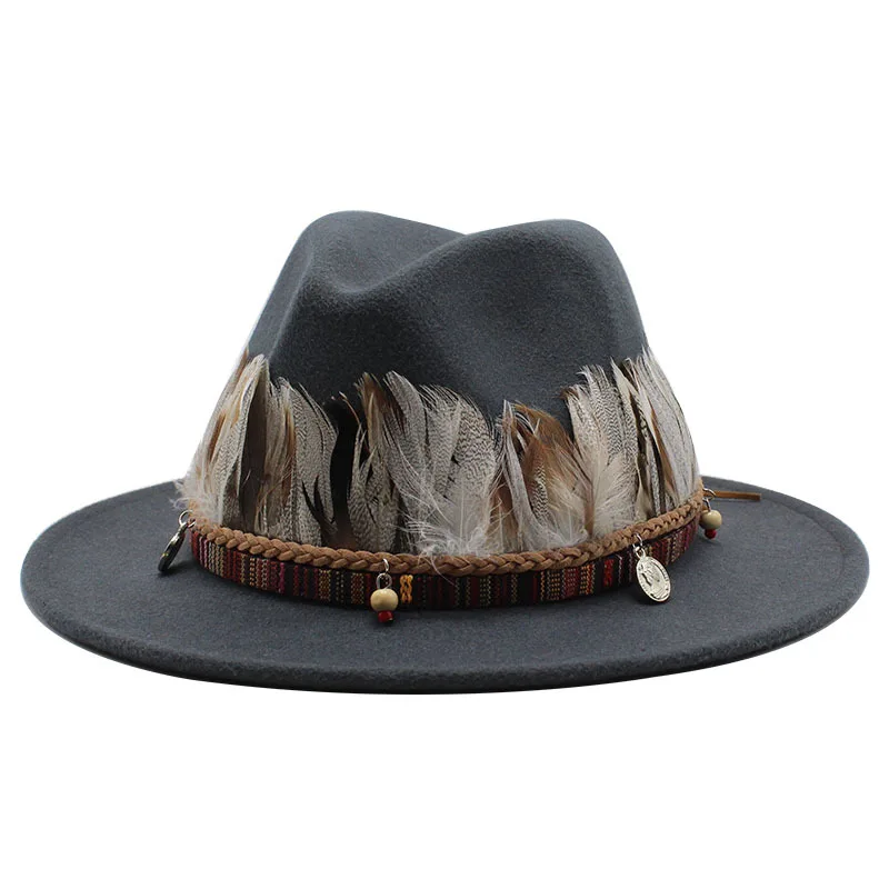 Sombrero Fedora de ala ancha para mujer, sombrero de lana, estilo británico, cinturón de moda, elegante, primavera, Otoño e Invierno