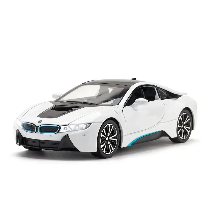 BMW-i8子供用スポーツカーモデル,ダイキャスト車両,ミニチュア家の装飾,音と光の集合,1: 22スケール