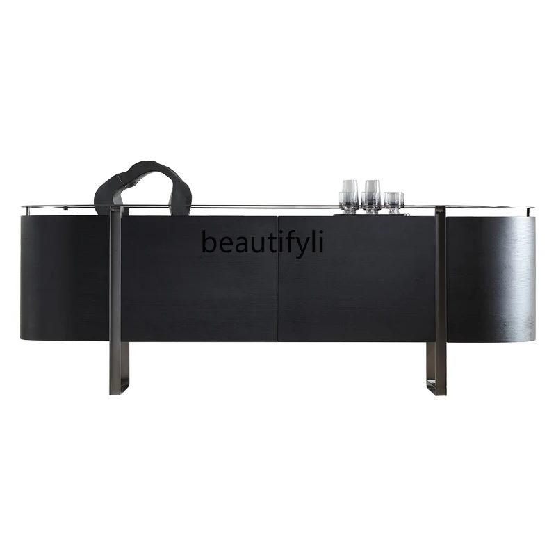 Italian minimalist solid wood dining room side cabinet, modern light luxury wrought iron storage side cabinet