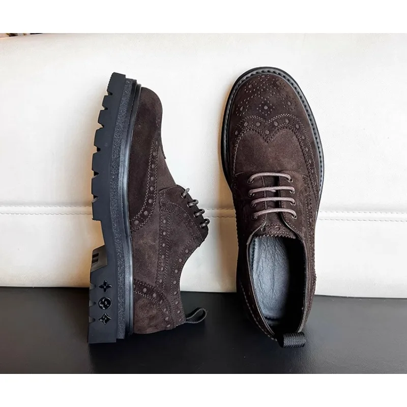 Chaussures décontractées en cuir véritable pour hommes, chaussures d'affaires faites à la main, cuir suédé conviviale ré britannique, chaussures à lacets pour hommes, chaussures de mariage