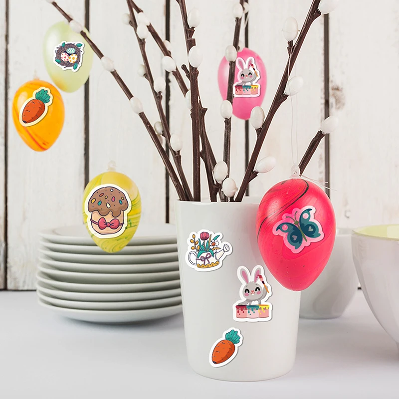 10/20sheets Easter Rabbit Eggs Stickers Kawaii Decals For Laptop Guitar Luggage Notebook Scrapbook Decoration Kids Toy