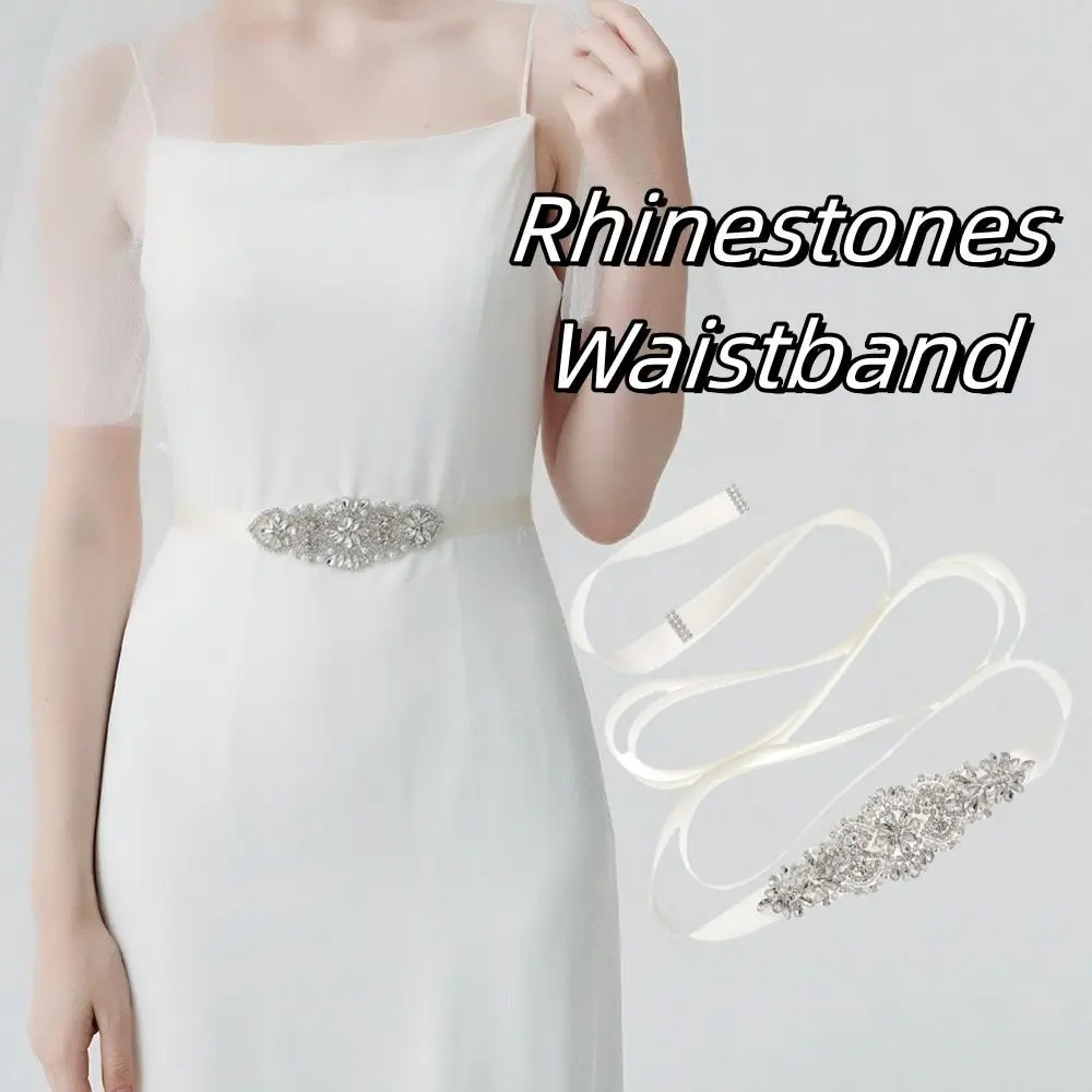 

Fashion Ribbon Bridal Belt Long Korean Style Wedding Belt Gown Belt Rhinestones Bridal Sashes Wedding