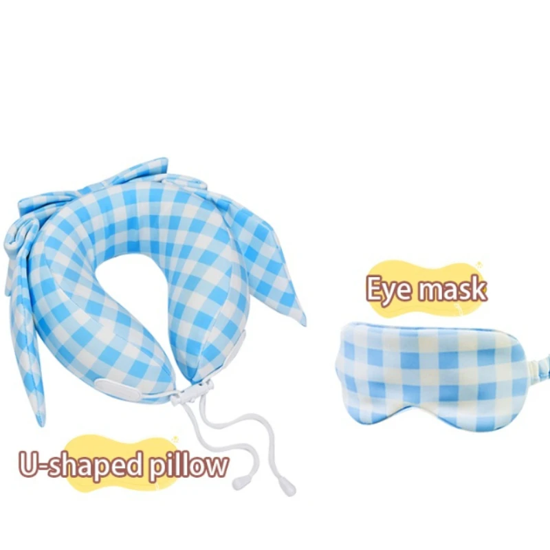 Cute Bowtie Ergonomic 2-in-1 U-Shaped Memory Foam Travel Pillow with Eye Mask Neck Support Pillow for Office Daily Relaxation