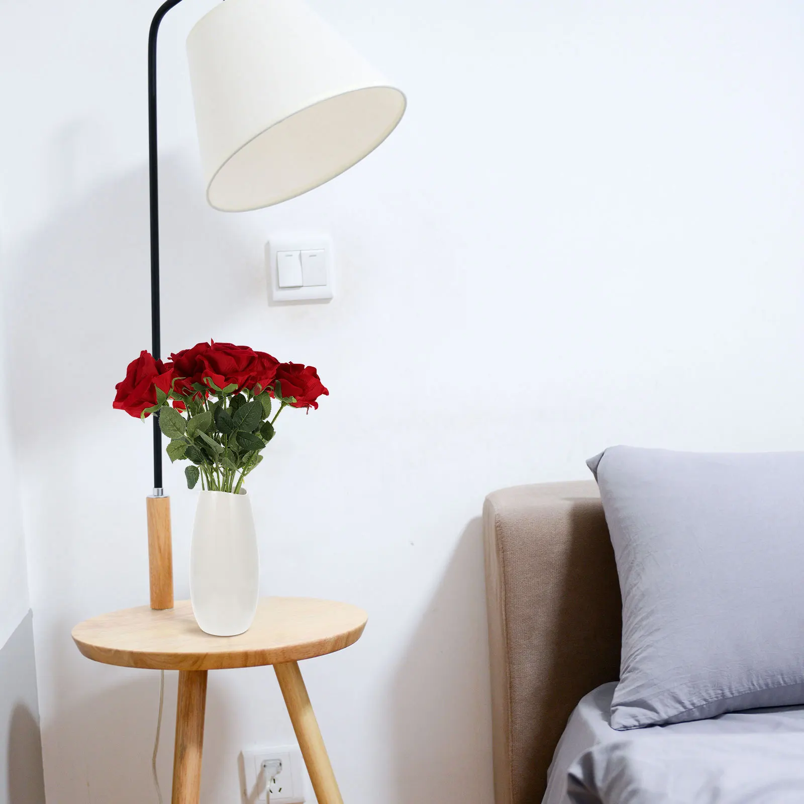 

9pcs Wine Red Artificial Rose Flowers Fake Flower Decor For Wedding Home Living Room Simulation Arrangement Decor