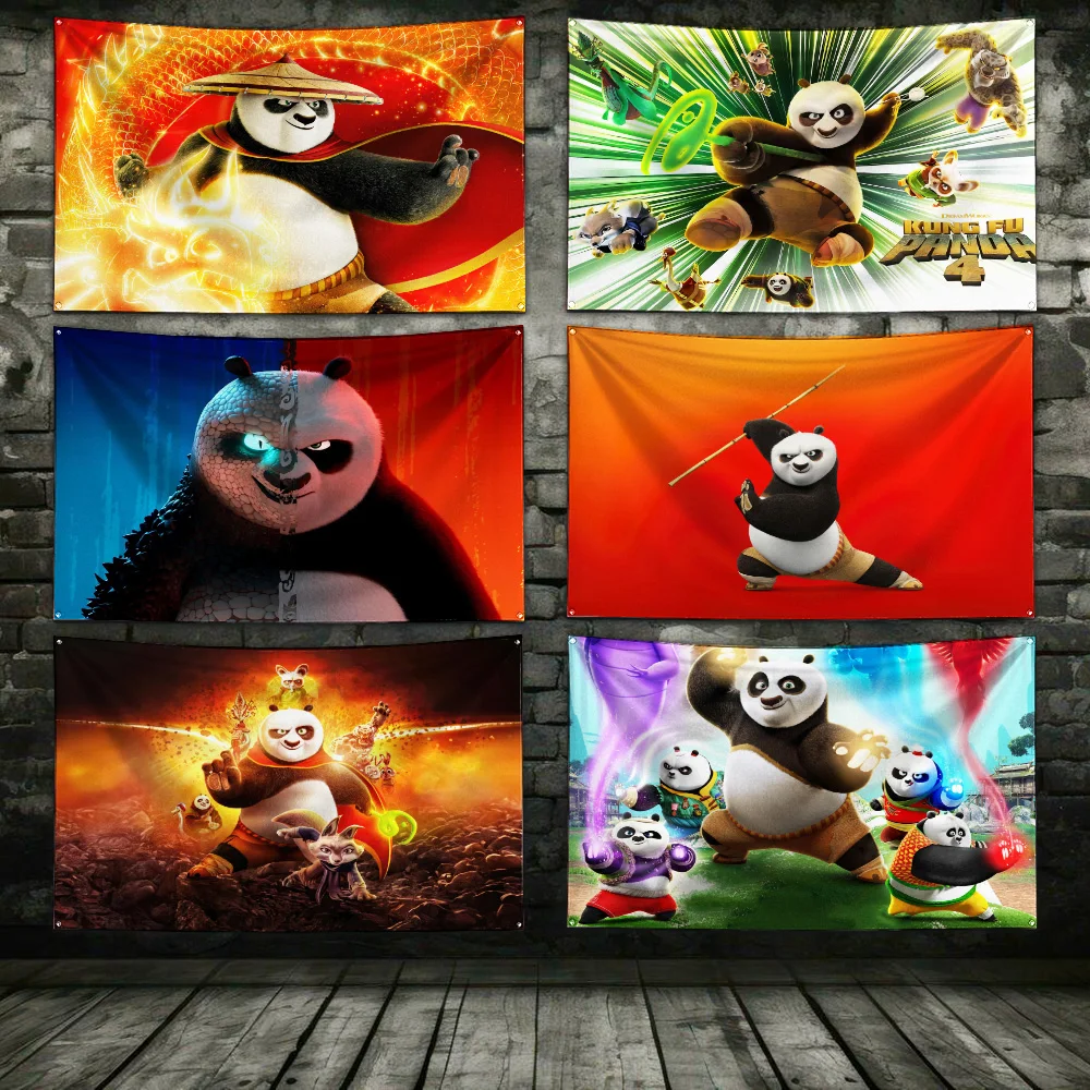 Animation Kung Fu Panda 4 Flag Polyester Digital Printing Banner for Garage Wall Art Out Door Decoration With Brass Grommets