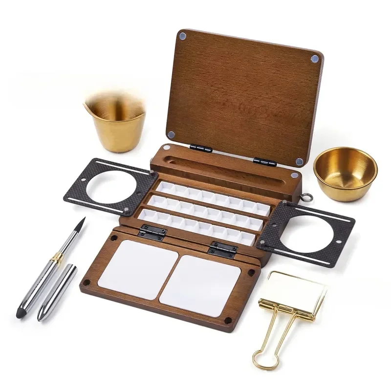 Portable 24 Color Watercolor Paint Set with Brush Professional Artist Pigment Palette for Students Beginners Drawing Painting