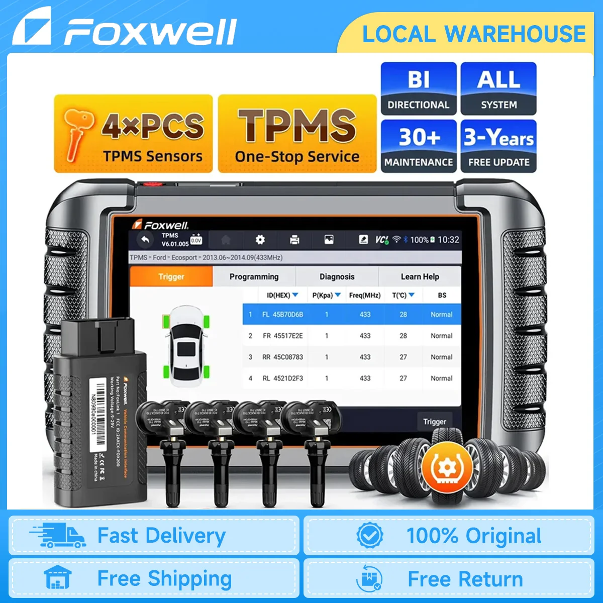 FOXWELL NT809TS OBD2 Automotive Scanner TPMS Programming Tools Bi-Directional 30+ Reset All System Bluetooth OBD2 Car Diagnosis