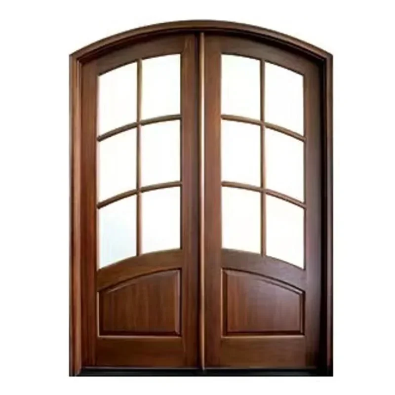 High quality exterior double pre hung solid core wooden front french glass main door prices