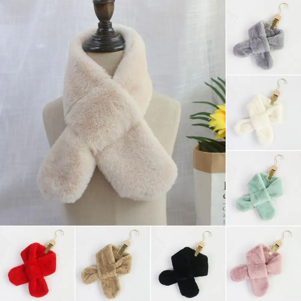 Plush Scarf  Decorative   Furry Scarf Wrap Winter Thickened Faux Rabbit Fur Plush Cross Scarf