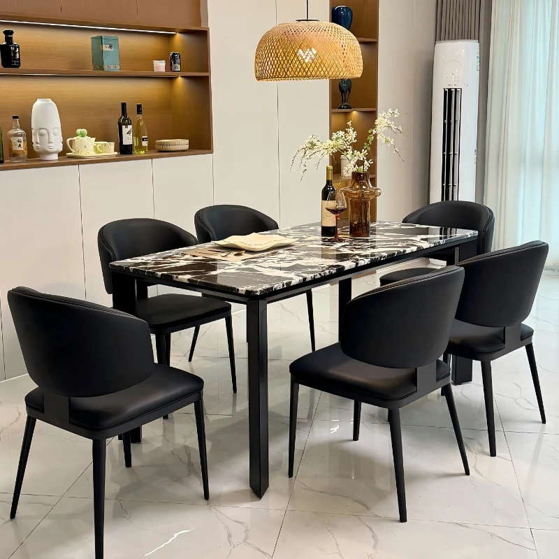 Modern Minimalist Black Marble Dining Table Heat Resistant Easy Clean Stone Top For Hotel Cafe Indoor Decoration