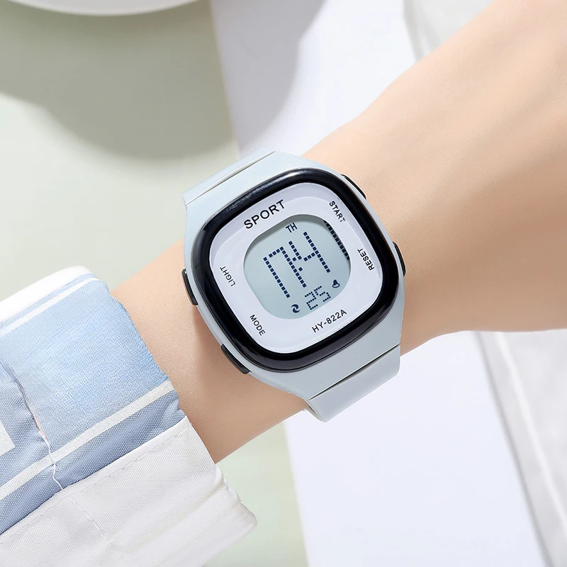 ساعة جيلي للأطفال، ساعة إلكترونية رياضية للطلاب، ساعة مربعة مضيئة