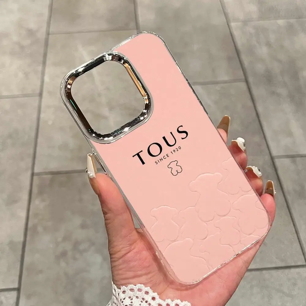 Luxury T-TOUS Teddy Bear Electroplated Lens Frame Clear Phone Case for iPhone 17 Air 16 15 14 13 12 11 Pro Max XS Max X Cover view 5