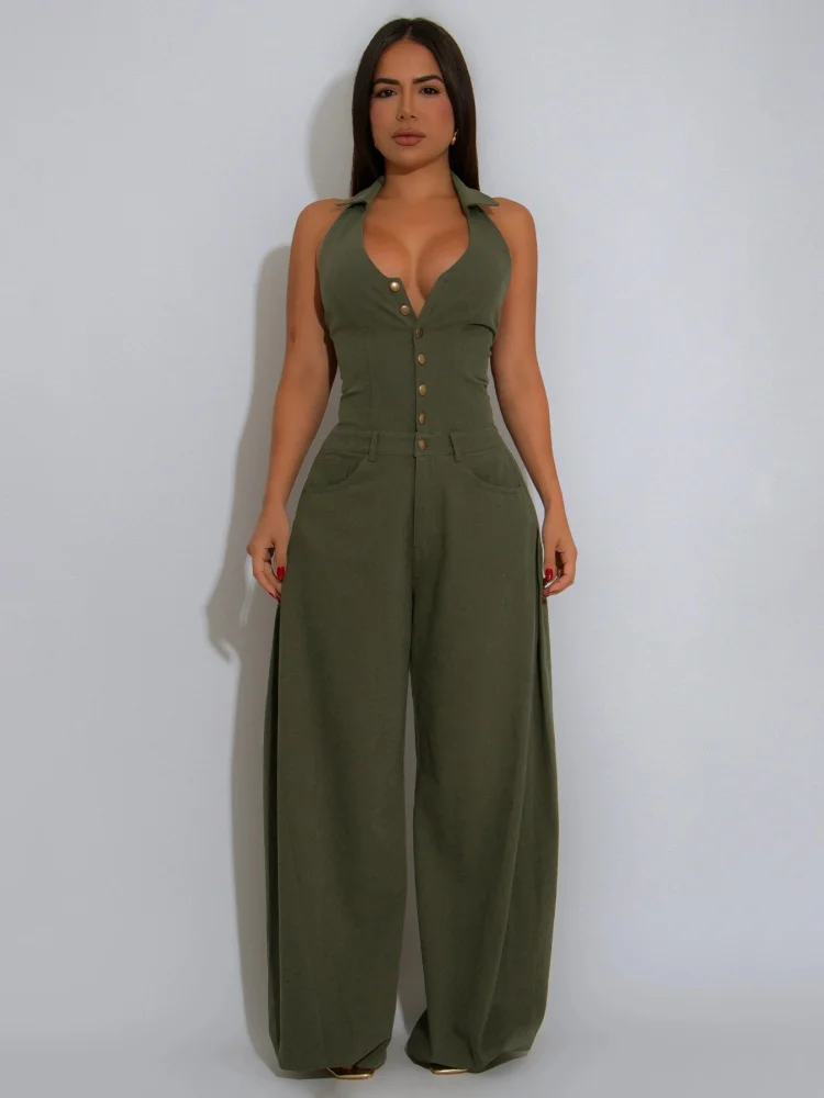 

Женский комбинезон Sister Star, осенний модный повседневный однотонный элегантный спортивный комбинезон без рукавов с карманами и открытой спиной, наряд