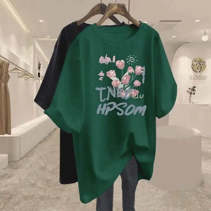 

Women Clothing Chic Hand-Painted Flower Print T-shirts Summer Casual Loose O-neck Short Sleeve Top Tee All-match Cotton Pullover
