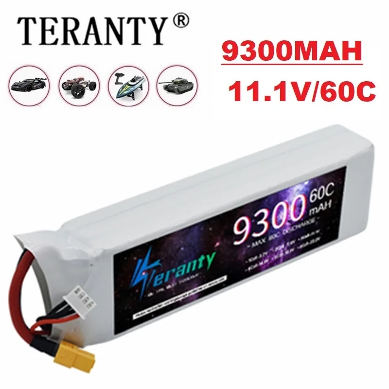 TERANTY 11.1v LiPo Battery for 3s 9300mAh 60C with XT60 Connector RC Vehicles Car Truck Tank Boat Truggy Buggy EC8 XT90 TRX T