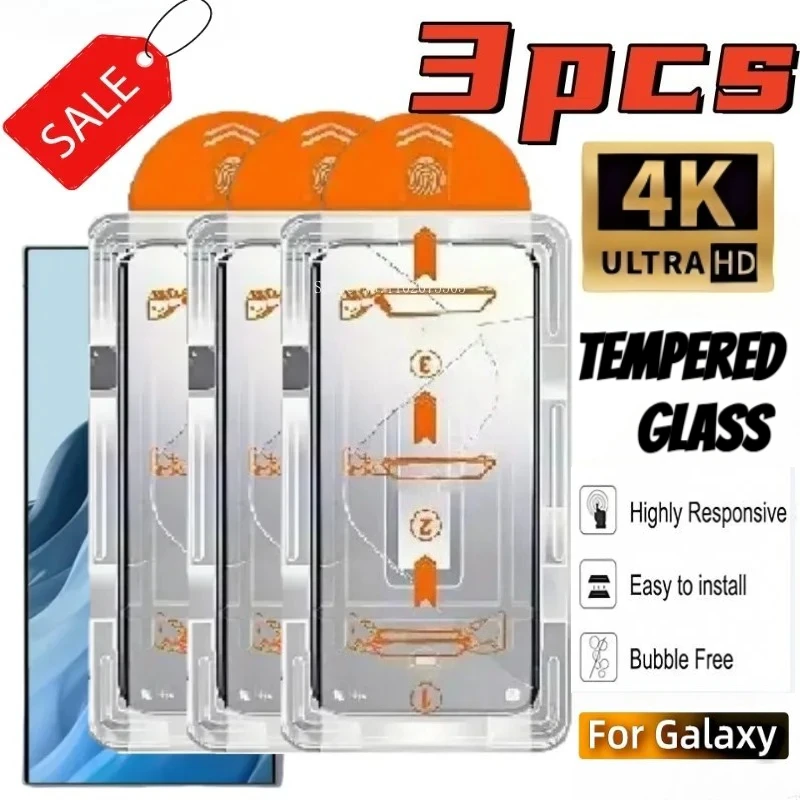 3Pcs Ultra HD Tempered Glass for Samsung Galaxy S25 S23 S24 Ultra S21 S22 Plus S24 S23 FE One Cilck Install Screen Protector