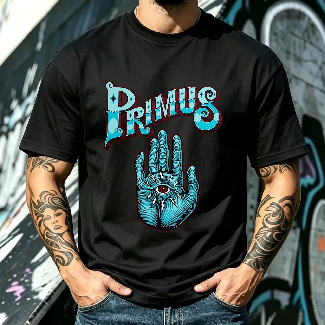 washed T Shirt Primus Band Poster Black  vintage Washed Casual graphic Comfortable Unisex Soft designer clothes streetwear