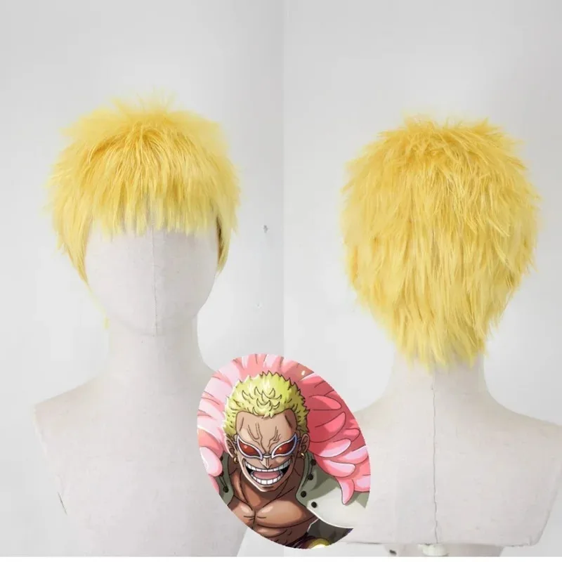 

DY20JP аниме JOKER Donquixote Doflamingo косплей костюм волосы головные уборы короткий золотой парик25