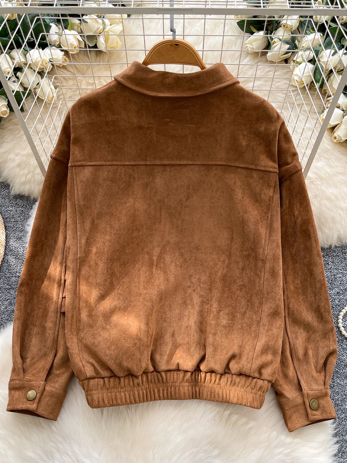 Solto casual pele de veado veludo jaet feminino facionable retro colarinho colete de beisebol topo na moda coreano sle outono 2025