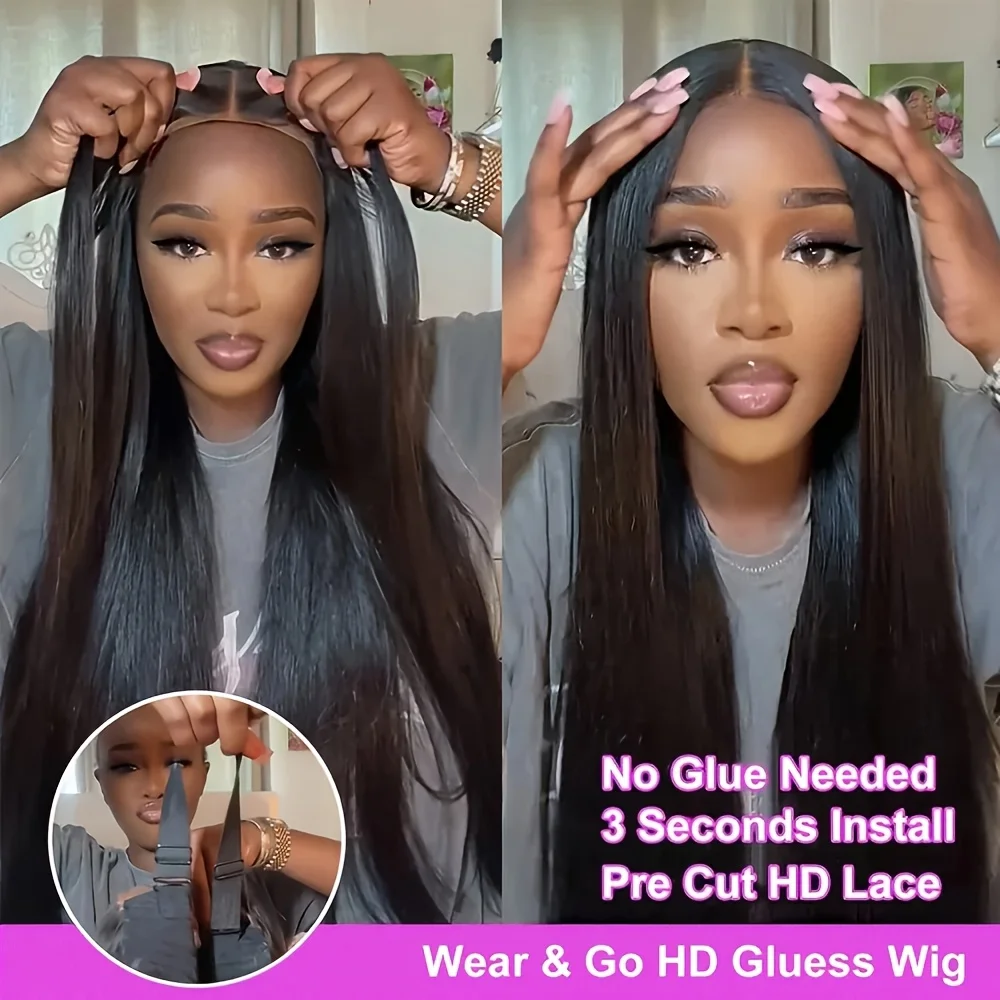 4x4 5x5 Straight Lace Front Wigs Glueless Closure Wig Black Human Hair Pre Plucked 200% Density Hd Lace Frontal Wigs Wear and Go image 3
