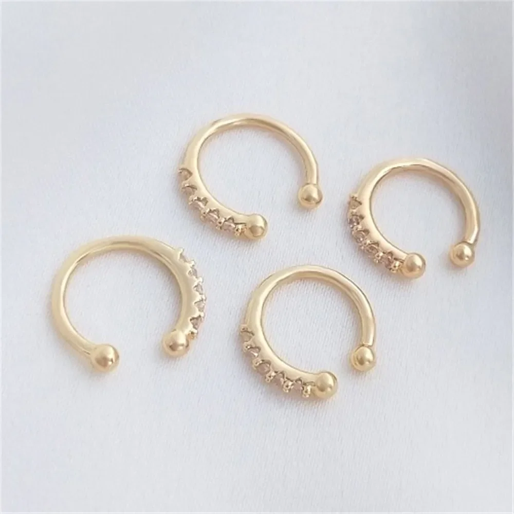 14K Gold-Color Inlaid Zirconia C-shaped Ear Clips, Pierced Earrings, Small Earrings, Ear Bone Clips E258