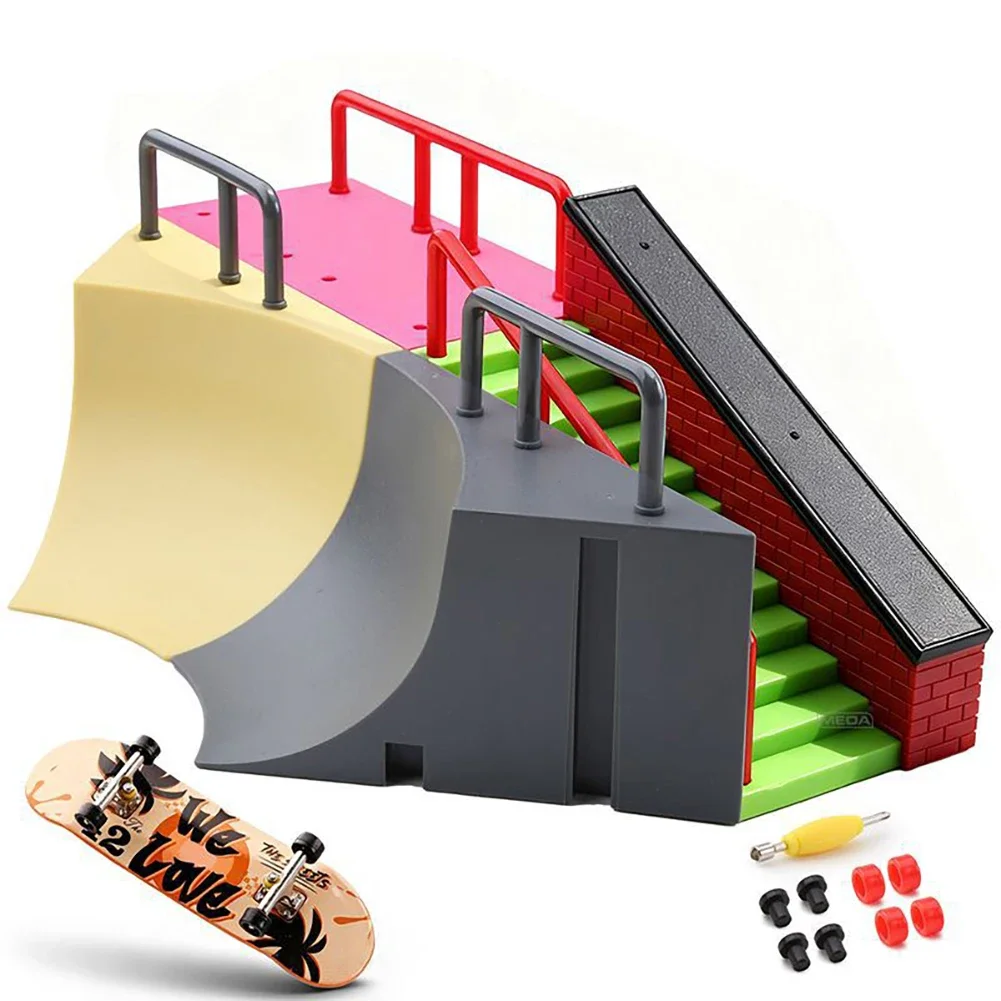 Kid Colorful Fingerboard Skateboards Finger Sports Toy Ramp Park Railings Basin Model Scene Finger Skateboard Training Toy Gift