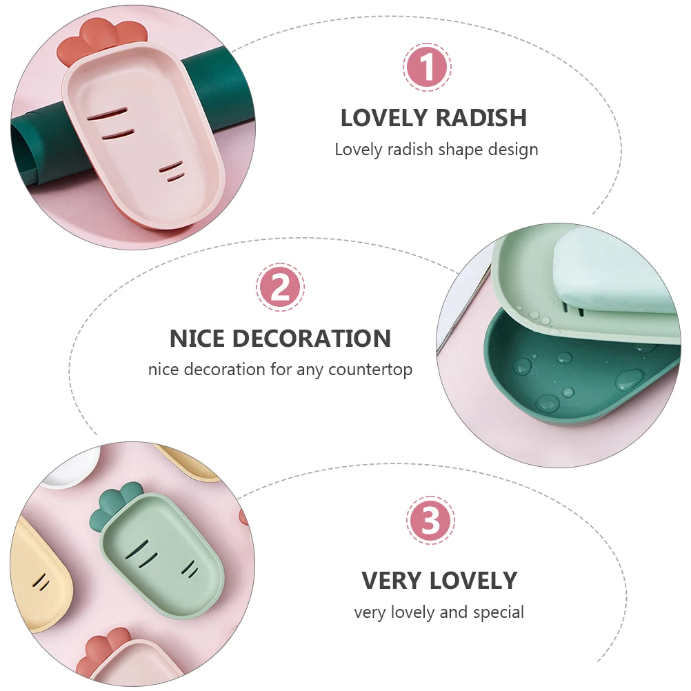 

4PCS Double layer Soap Drain Dish Tray PP Rack Lovely Radish Shape Bathroom Kitchen Shower Room Bathtub Countertop Travel Holder