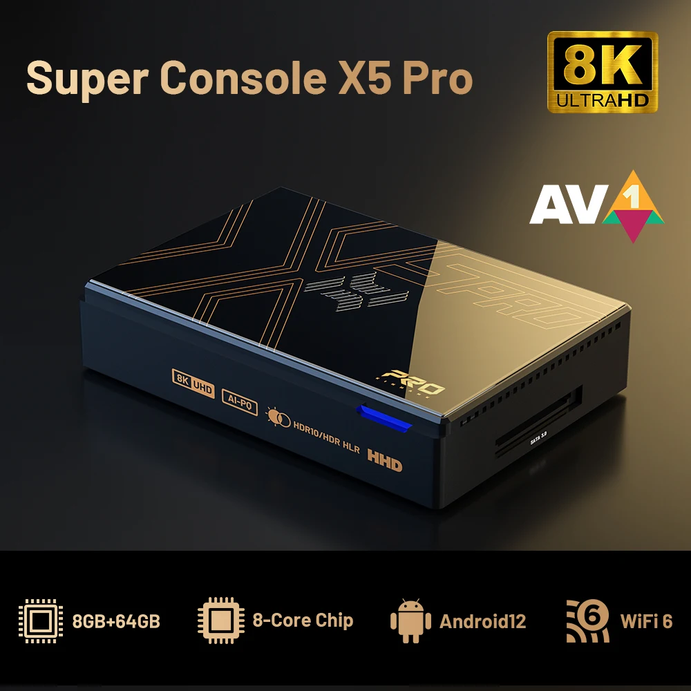 Kinhank Super Console X5 Pro Android TV Box per 8K @ 60FPS 4K @ 120FPS con Android 12 8G + 64G 2.4G e 5G Dual Wifi HD Movie Player