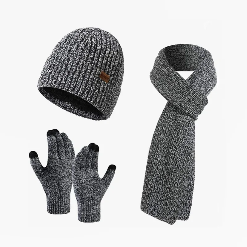 Adult Winter Knit Hat Scarf Touchscreen Gloves Set 3 Piece Fleece Lined Thick Warm Color Block Outdoor Accessories