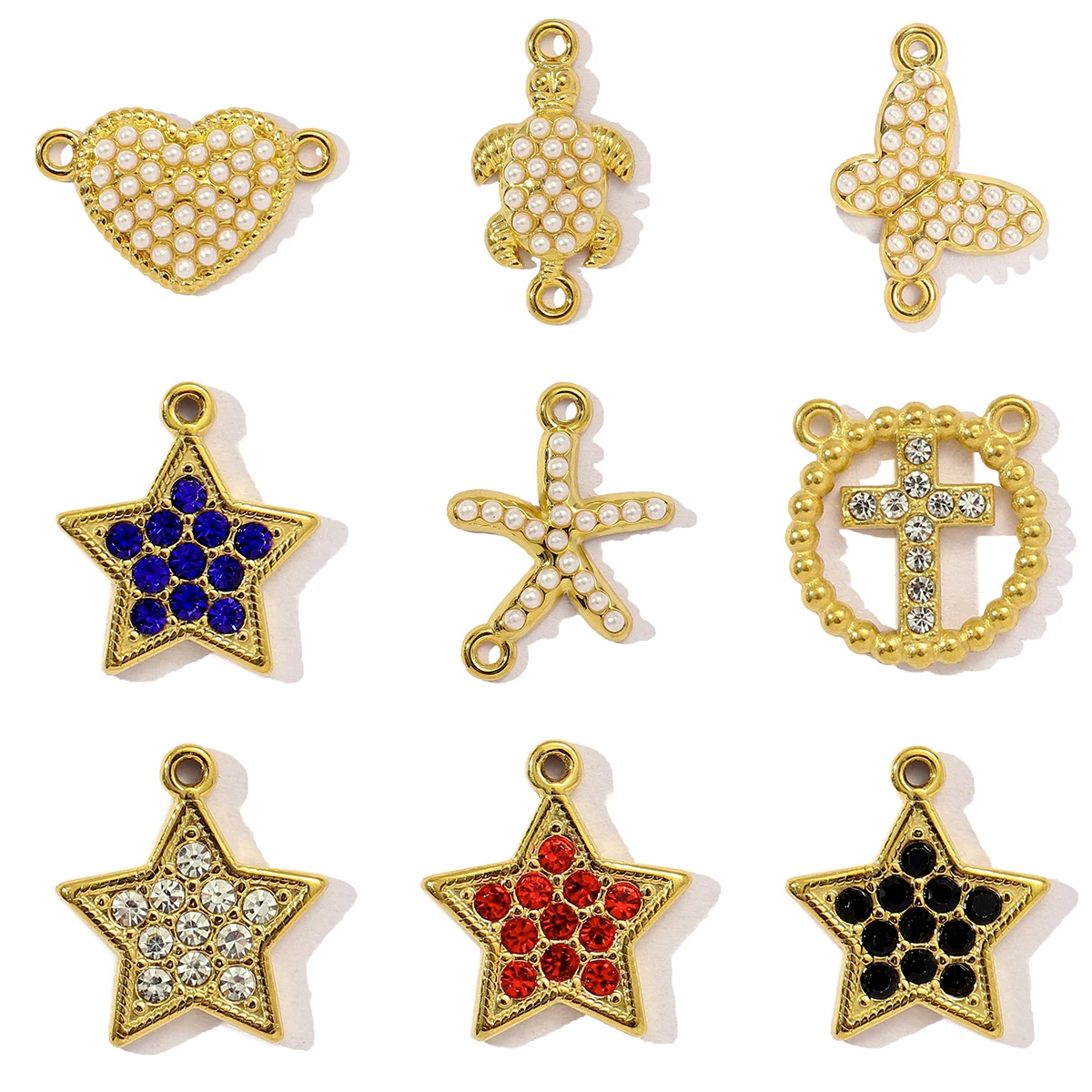 3Pcs/Lot Stainless Steel Star Heart Charms ABS Pearl Pendants For DIY Fashion Jewelry Making Necklace Earring Wholesale