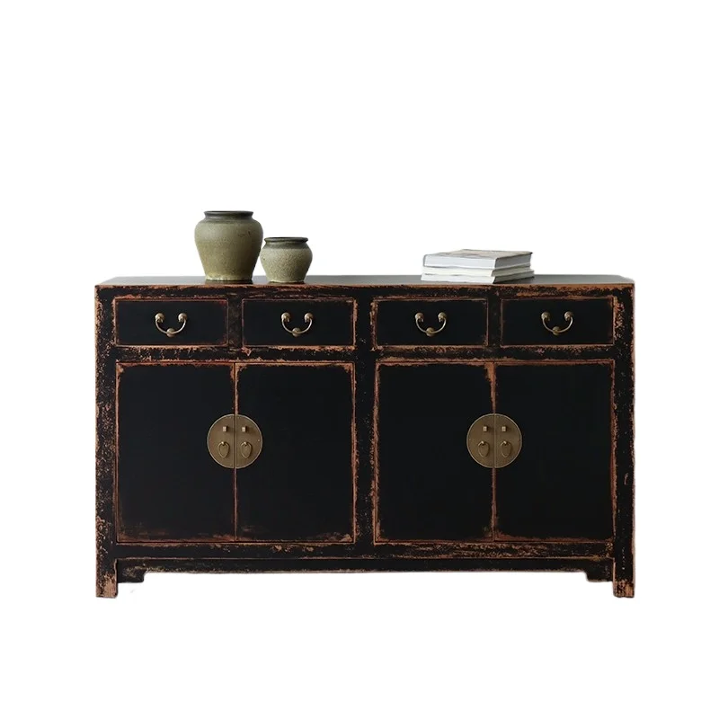 Chinese black paint to make old dining side cabinets, antique nostalgic paint stripping effect side cabinets