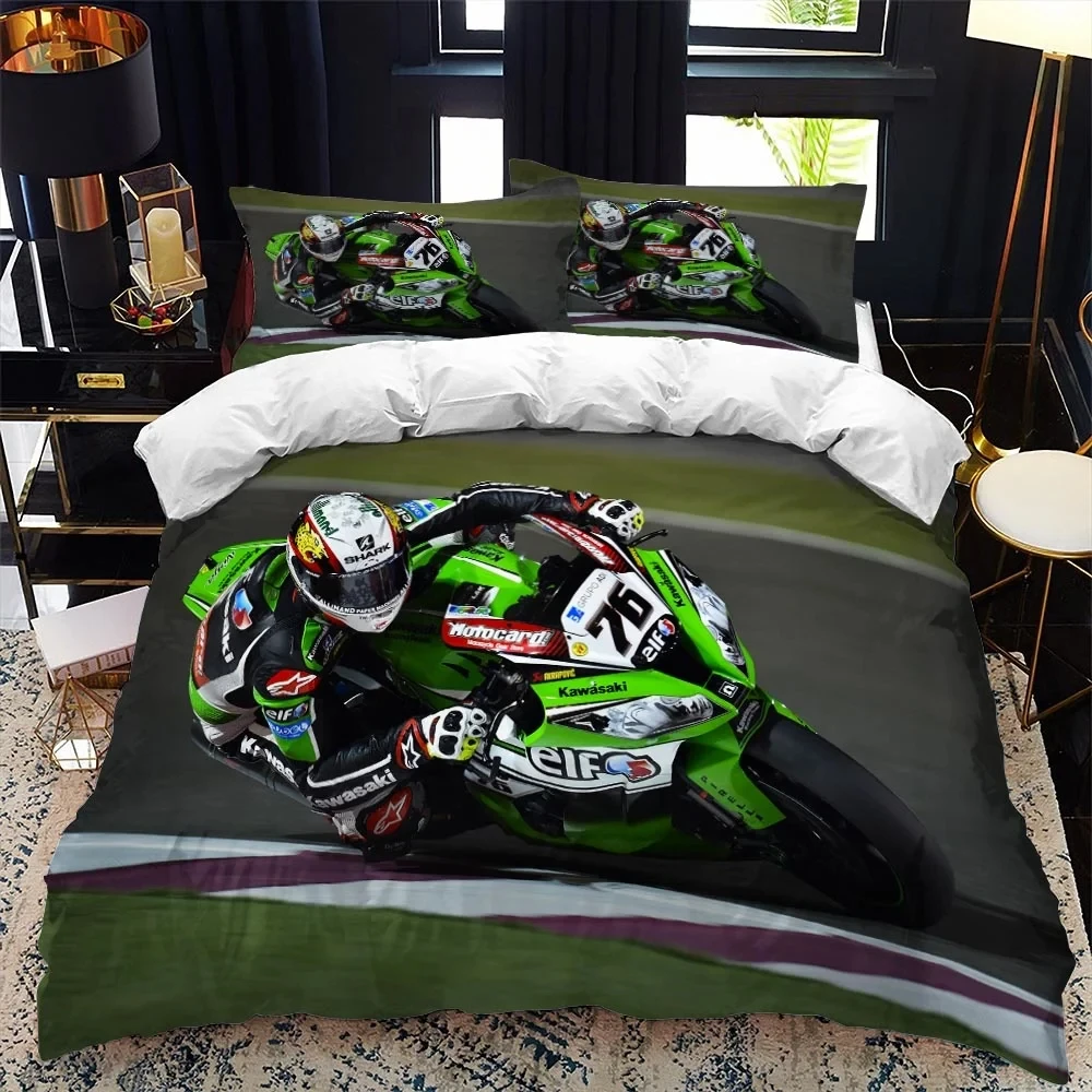 Motocross Bedspread Boy's Bed Set Luxury Bedding Set Motorcycle Fire Print Duvet Cover Set with Pillowcase Bedroom Textile