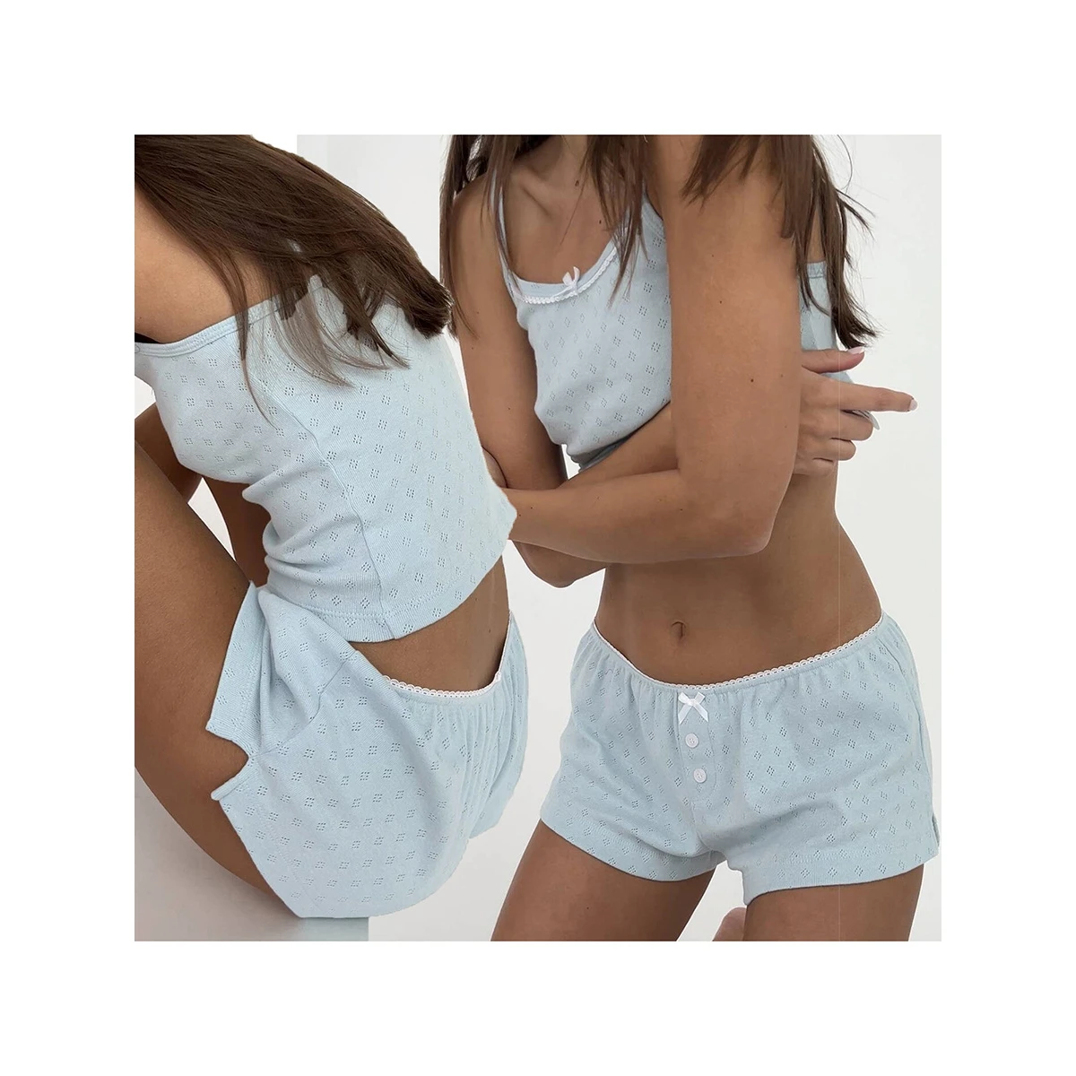 

New Comfortable Casual Vest Strap Home Clothes Set High Waist Five-Quarter Polyester Short Shorts Personality Home Clothes