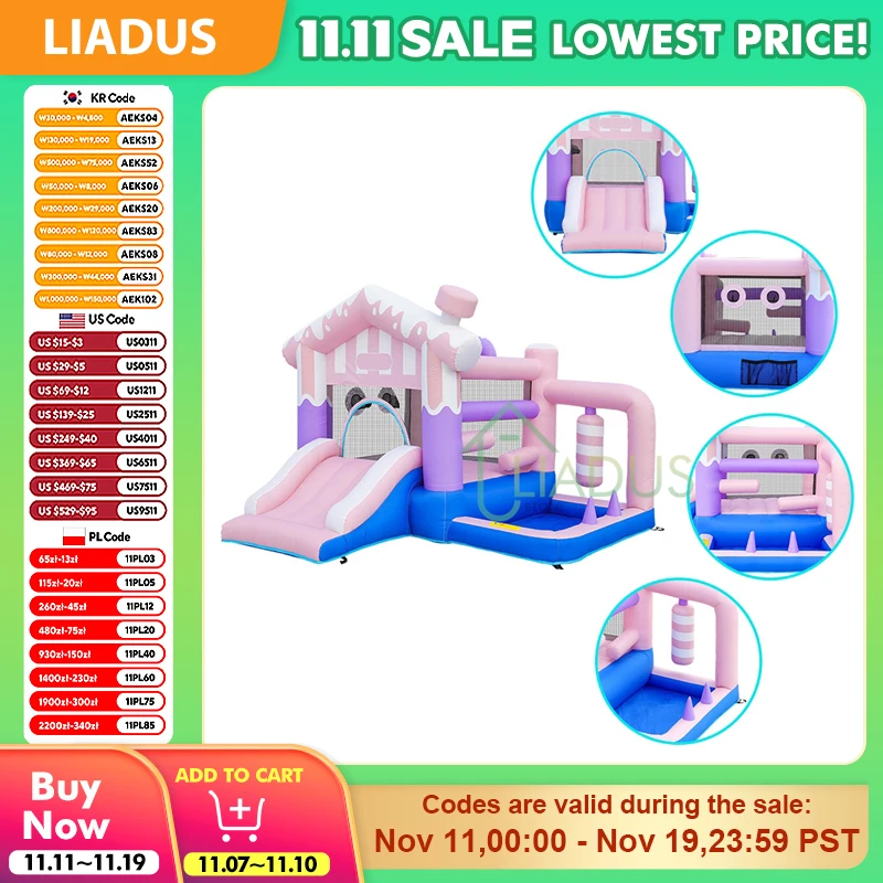 

Pink Inflatable Bounce House Castle for Children with Slide And Pool Outdoor Play Yard Game for Courtyard Kids Fun Activity