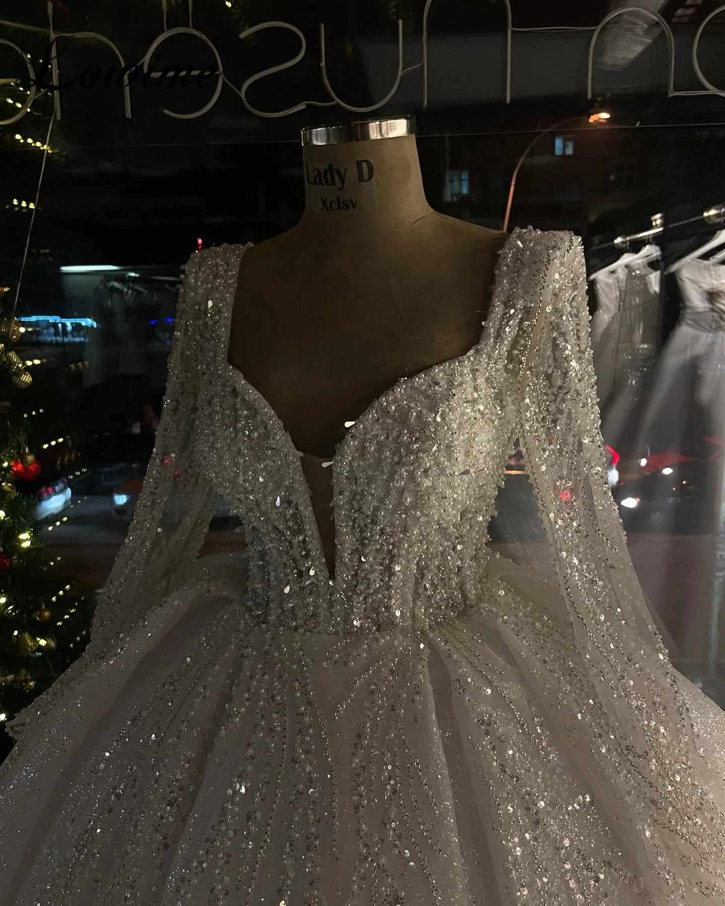 Lange Ärmel, glitzernde Brautkleider für Frauen 2022, herzförmiges, elegantes Brautkleid, Perlen-Hochzeitskleid, Vestido Blanco, individuell gestaltet