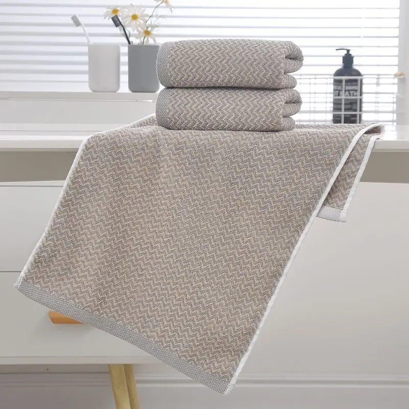 3-Piece Herringbone Cotton Towel Set, Ultra Soft Absorbent Quick-Dry Bath Towels For Bathroom, Gym, Spa, Travel, Adults Daily
