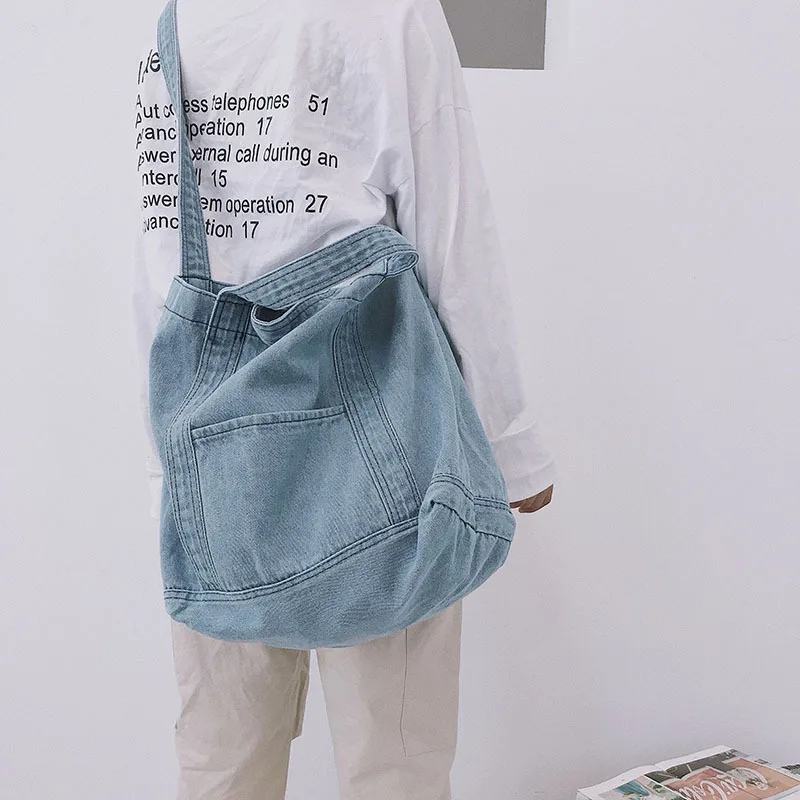 Denim Bag Large-capacity Single-shoulder Shopping Bag Crossbody Bag Korean Versatile Fashionable Comfortable Solid Casual