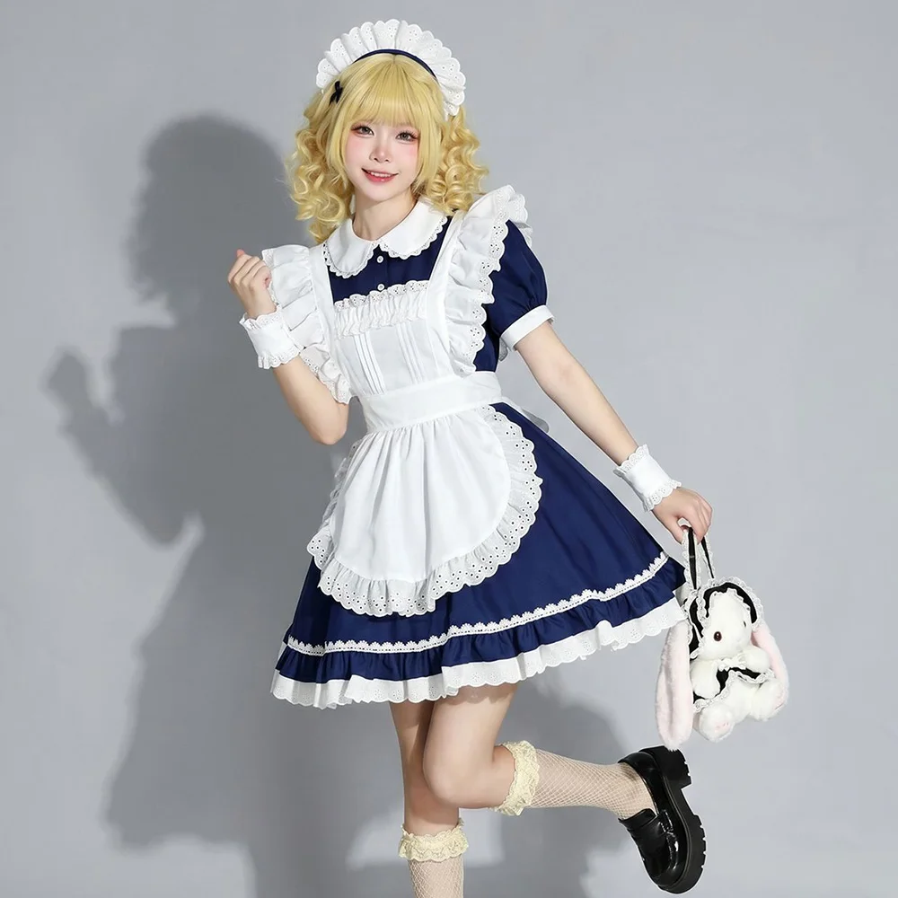 

Dark Blue White Sweet Maid Dress Cosplay Costume Girls Woman Housekeeper Maid Dress Cafe Attendant Suit Maid Party
