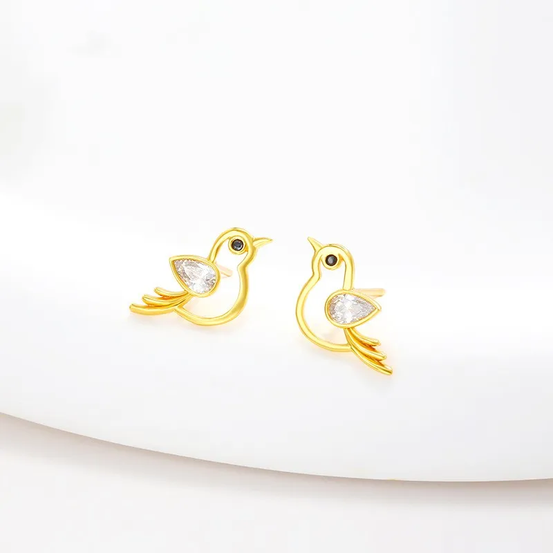 Lovely 24K Gold Plating Birds Earrings Zircon Ear Studs For Women Girl Gilding Nobility Earrings Charm Artwork Jewelry 2024