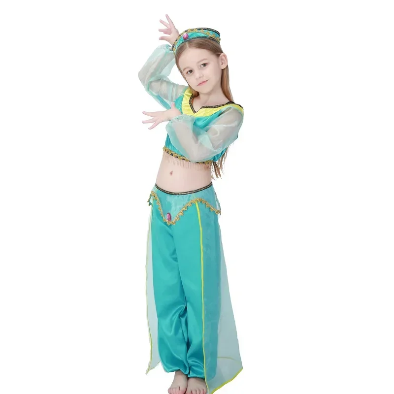 

Girls Jasmine Princess Costume Cosplay Indian Belly Dance Dress for Children's Halloween Party Kids' Ethnic Princess Outfit