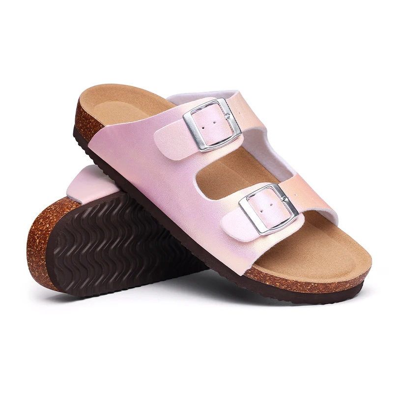 Kidmi New Clogs Slippers For Women Summer Clogs Mules Women Cork Slides With Double Buckle Outdoor Gradient Beach Flat Sandals