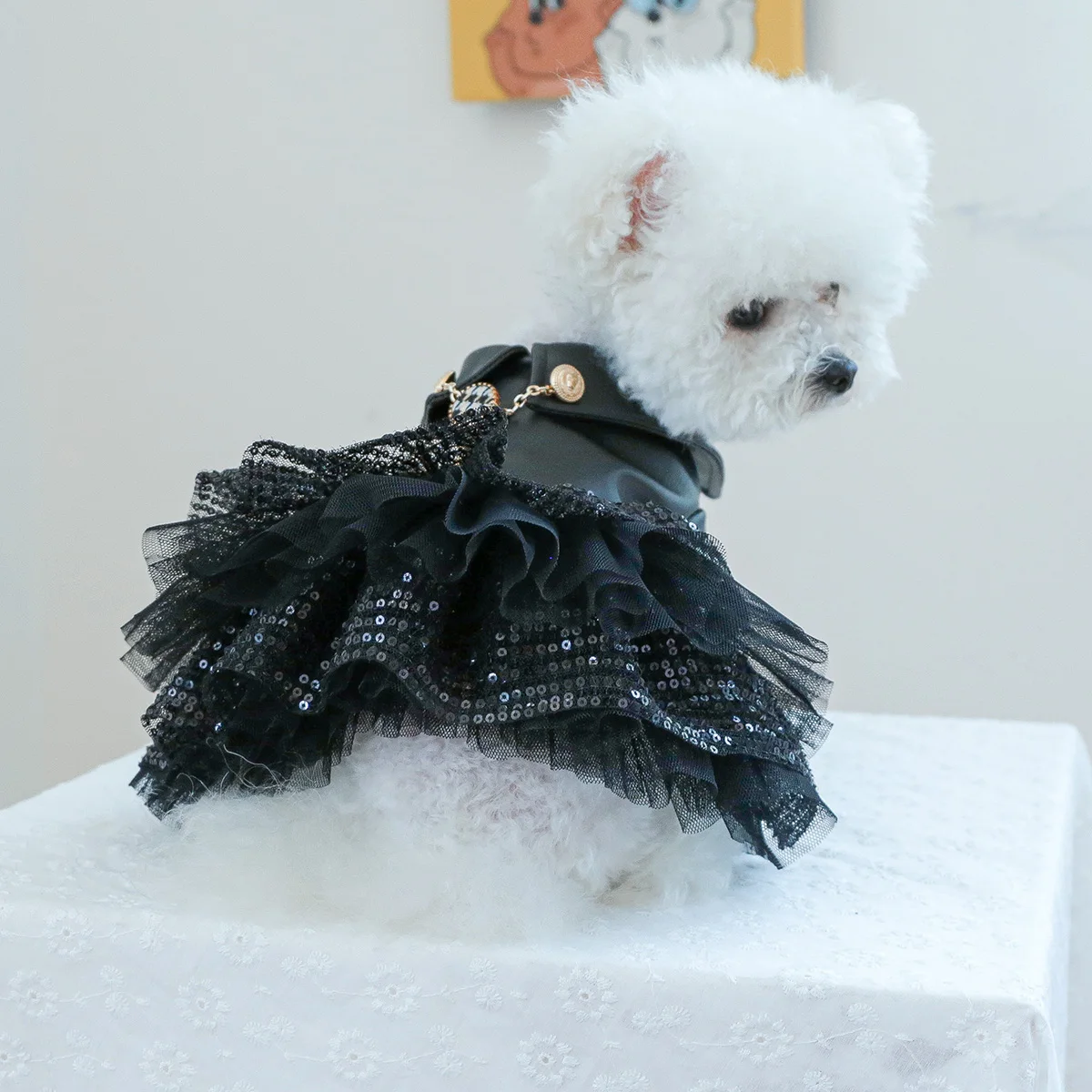 Autumn punk sequin leather Dog Clothing princess pet dress less dog dress for small to medium dog Chihuahua Yorkies Dress