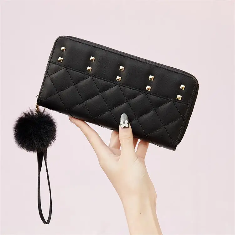 Women's PU Leather Wallet Rivet Large Capacity Zipper Mobile Bag Multi Card Card Bag Ladies Long Clutch Handbag