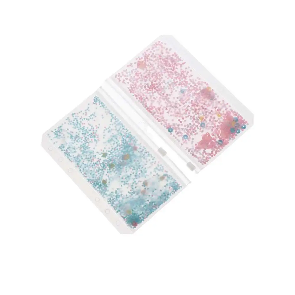 Tas Penyimpanan File Kantor PVC Glitter Sequin dengan Ritsleting, Kantong Penyimpanan Binder, Kantong Dalam, Tempat File A5/A6