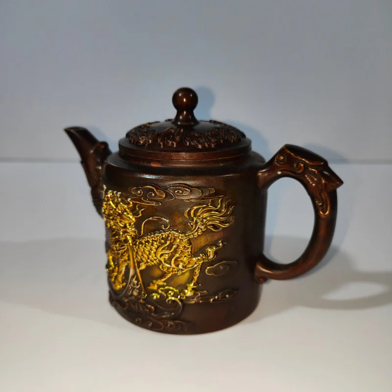 Wholesale Antique Antique Bronze Brass Relief Kirin Pot Copper Teapot Home Decorative Creative Gifts & Crafts