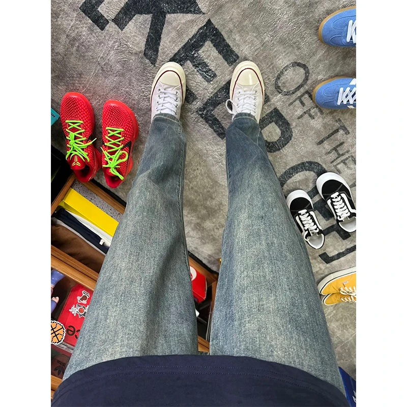 

Retro Blue Straight Leg Men's Jeans CleanFit Pants American Vibe Slimming Micro Flared Knife Long Youth Trend Jeans