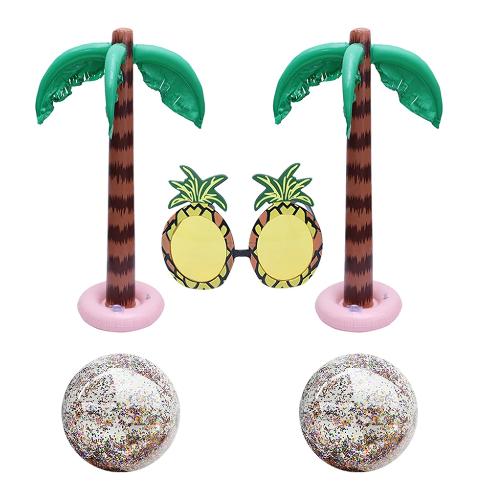 

5pcs Pineapple Glasses Sequins Balloons Inflatable Coconut Tree Food Grade PVC Scratch Resistant Pool Beach Hawaiian Party